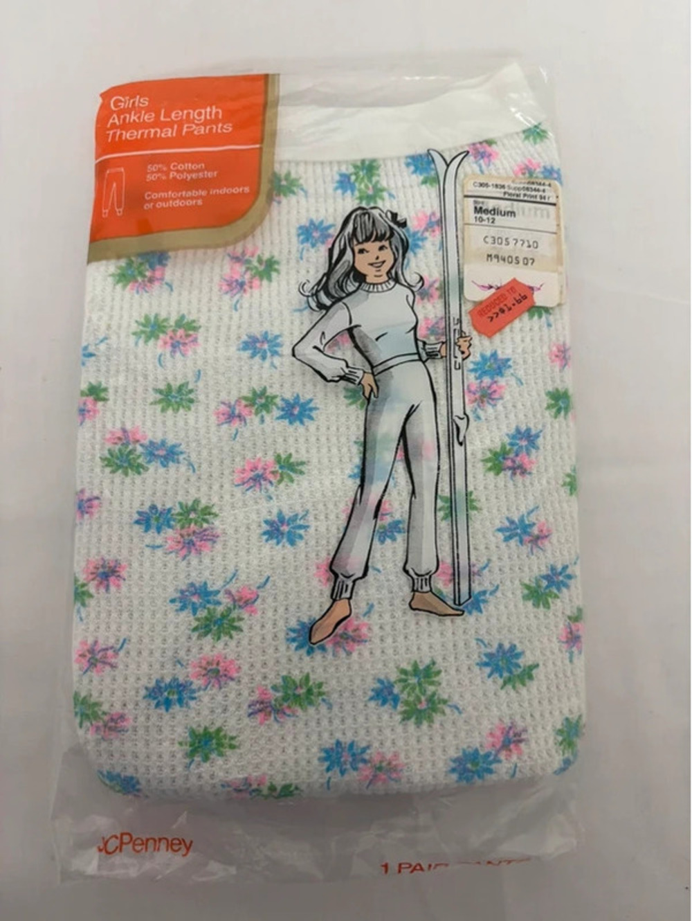 Vintage JCPenney Girls Thermal Pants Size 10 12 Floral Deadstock New in Package